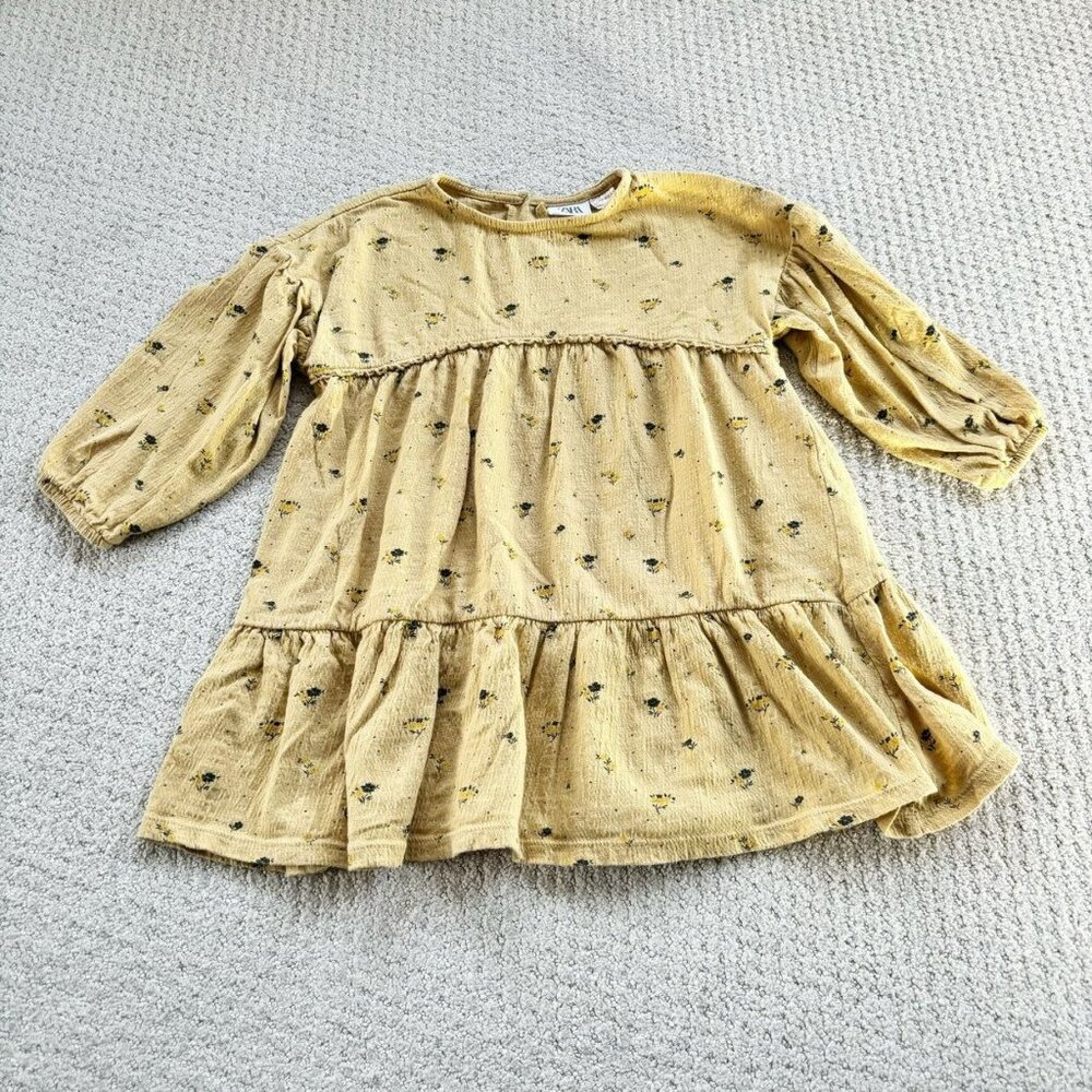 Zara Neutral Micro Floral Tiered Yellow Dress